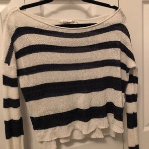 navy blue and white striped sweater